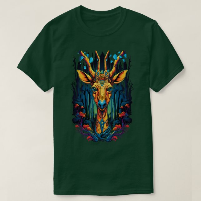 Abstrakt Psychedelic Giraffe Porträtt T Shirt (Design framsida)