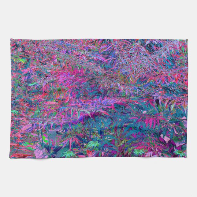 Abstrakt Psychedelic Rainbow Färg Foliage Garden Kökshandduk (Horisontell)