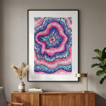 Abstrakt psykedelisk rosa blå vågig linjekonst