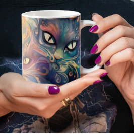 Abstrakt Psykedeliska blommor katter färglös grafi Kaffemugg