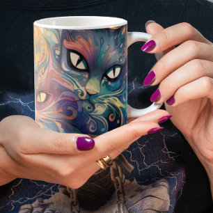 Abstrakt Psykedeliska blommor katter färglös grafi Kaffemugg