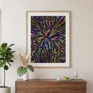 Abstrakt Psykedeliska Vågiga Linjer Livlig Regnbåg Poster
