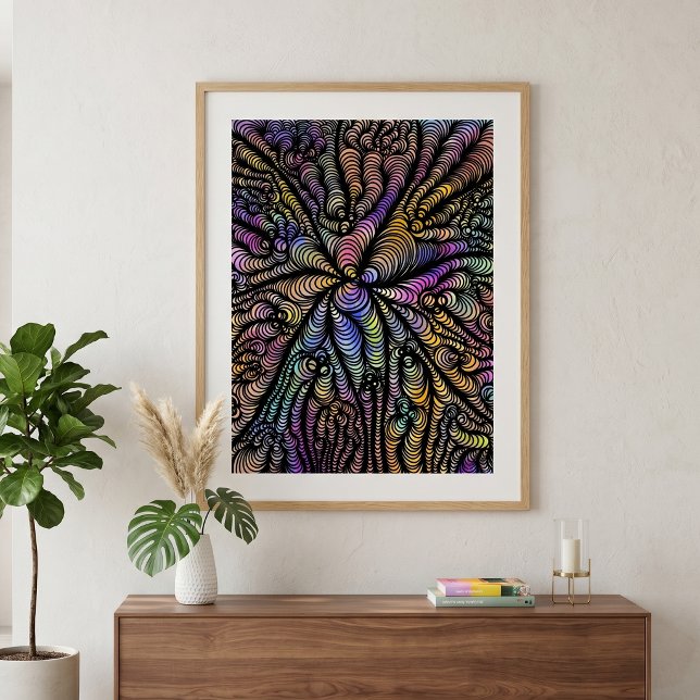 Abstrakt Psykedeliska Vågiga Linjer Livlig Regnbåg Poster (Skapare uppladdad)