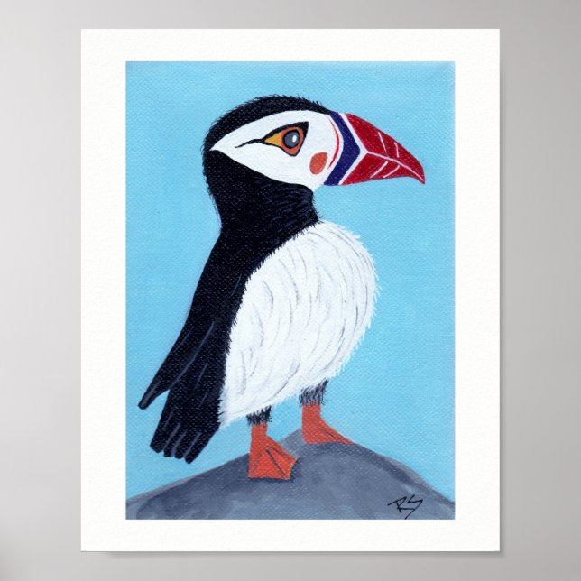 Abstrakt Puffin Folk Art Poster (Framsidan)