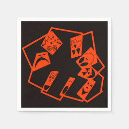 Abstrakt, pumpa ansikte på svart, Halloween Pappersservett