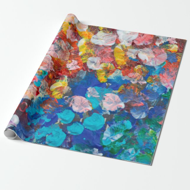 Abstrakt, punktutstryk, penseldrag, akryl och vatt presentpapper (Utrullad)
