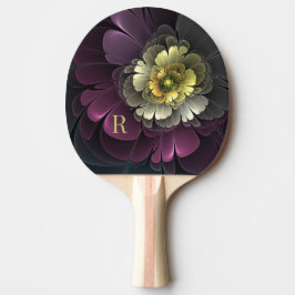 Abstrakt Purpur Khaki Grå Fraktal Blomma Monogram Pingisracket