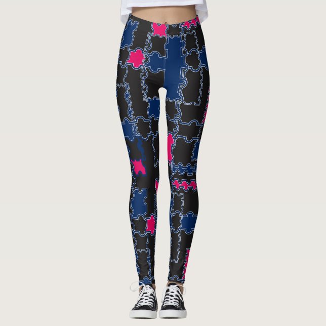 Abstrakt pussel delarare inslag-lappverksgeometri leggings (Framsida)