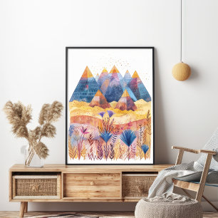 Abstrakt Pyramids Colorful Desert Wall Art Poster