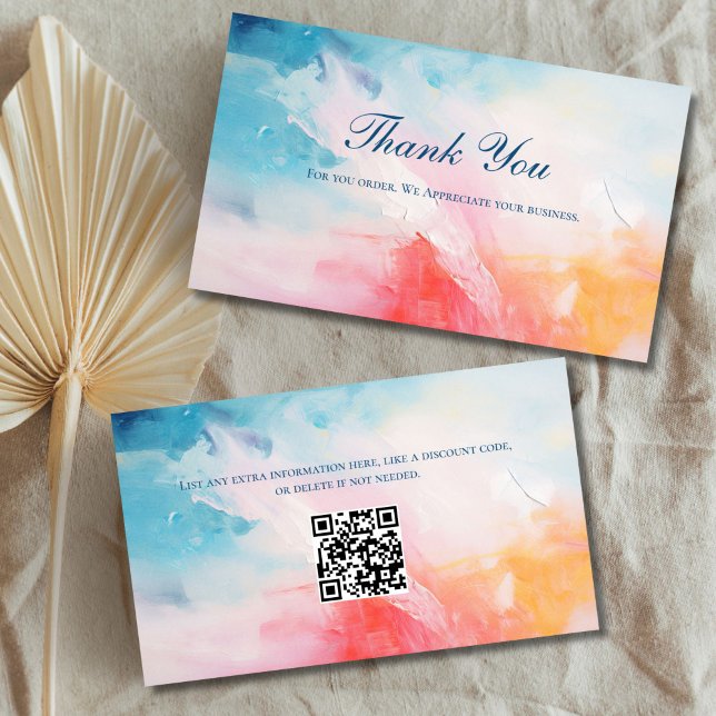 Abstrakt QR-kod Business - tackkort Tilläggskort (Abstract Business Card Thank you card with QR Code Blue Pink Yellow Red)