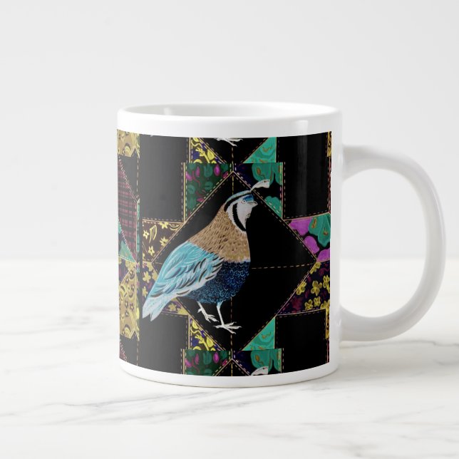 Abstrakt Quilt Quail Coffee Kopp Jumbo Mugg (Höger)