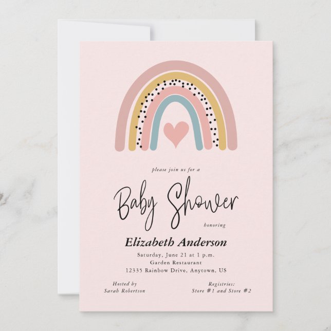 Abstrakt Rainbow and Heart Girl Baby Shower Inbjudningar (Framsida)