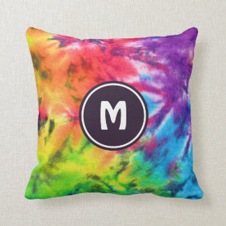 Abstrakt Rainbow Batik Tie Dye Retro Boho Monogram Kudde