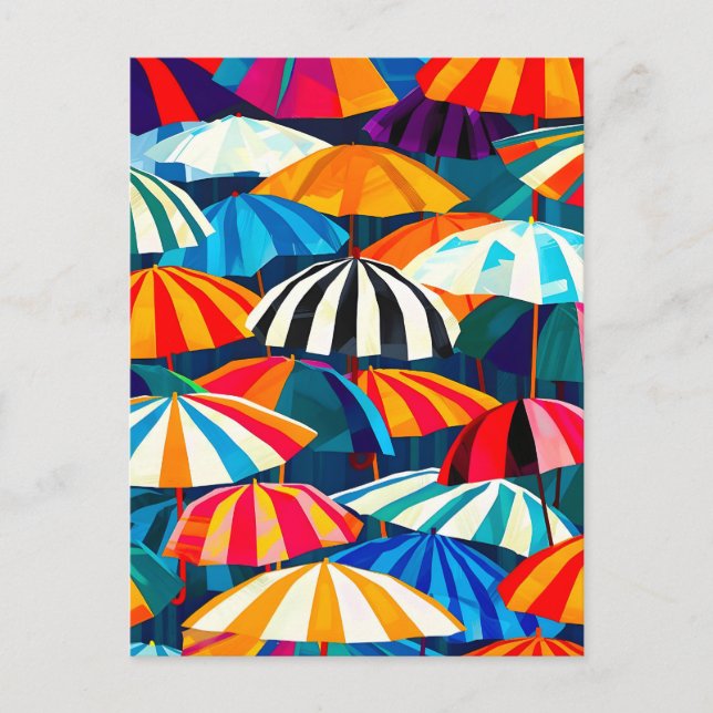 Abstrakt Rainbow Beach Umbrella Helg Vykort (Framsida)