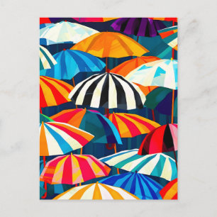 Abstrakt Rainbow Beach Umbrella Meddelande Vykort