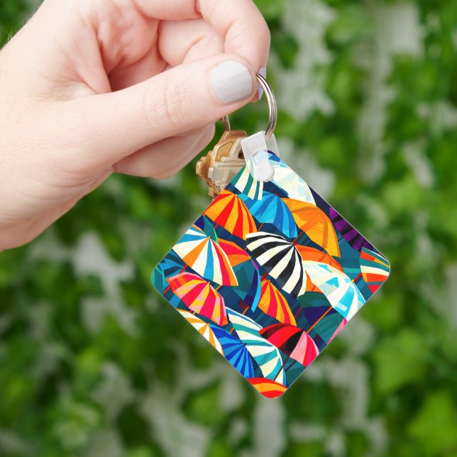 Abstrakt Rainbow Beach Umbrella Nyckelring (Hand)