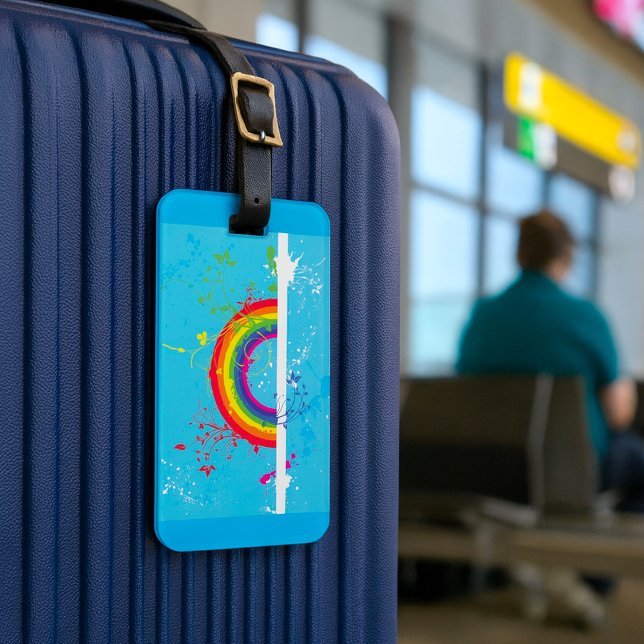 Abstrakt Rainbow Blommigt Swirls och Paint Splatte Bagagebricka (Skapare uppladdad)