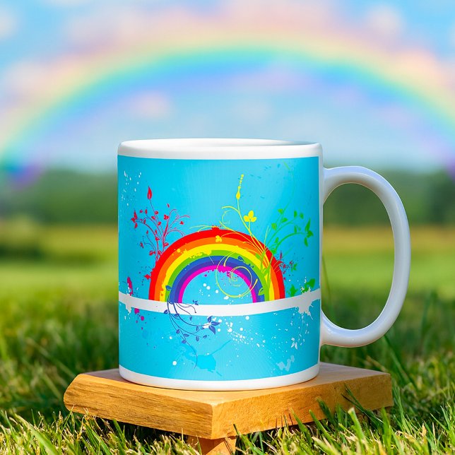 Abstrakt Rainbow Blommigt Swirls och Paint Splatte Kaffemugg (Skapare uppladdad)