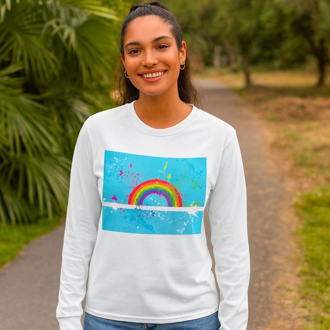 Abstrakt Rainbow Blommigt Swirls och Paint Splatte T Shirt (Skapare uppladdad)