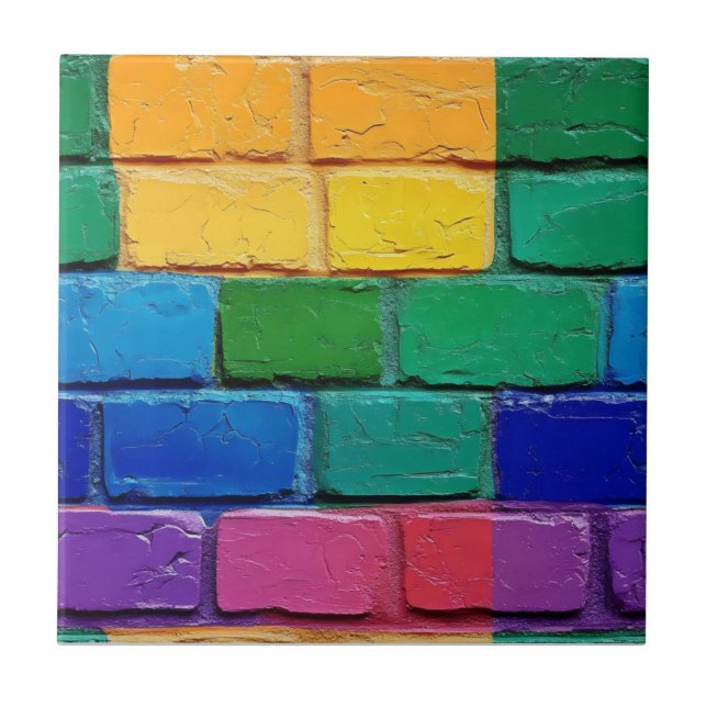 Abstrakt Rainbow Brick Mönster Kakelplatta (Framsidan)