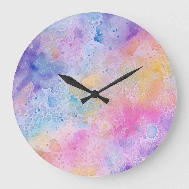 Abstrakt Rainbow Clouds Liquid Watercolor Art Stor Klocka (Framsida)