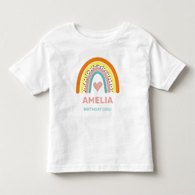 Abstrakt Rainbow Colorful Birthday Girl T Shirt (Framsida)