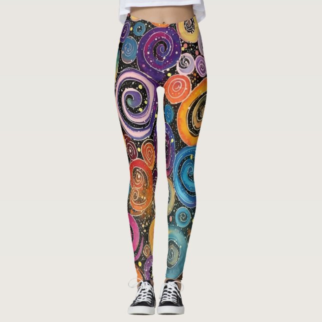 Abstrakt Rainbow Cosmic Swirl Design Women's's Leggings (Framsida)