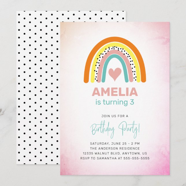 Abstrakt Rainbow Girls 3:e födelsedag Party Inbjudningar (Fram/baksida)