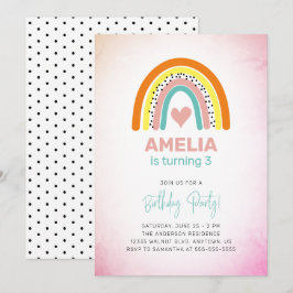 Abstrakt Rainbow Girls 3:e födelsedag Party Inbjudningar