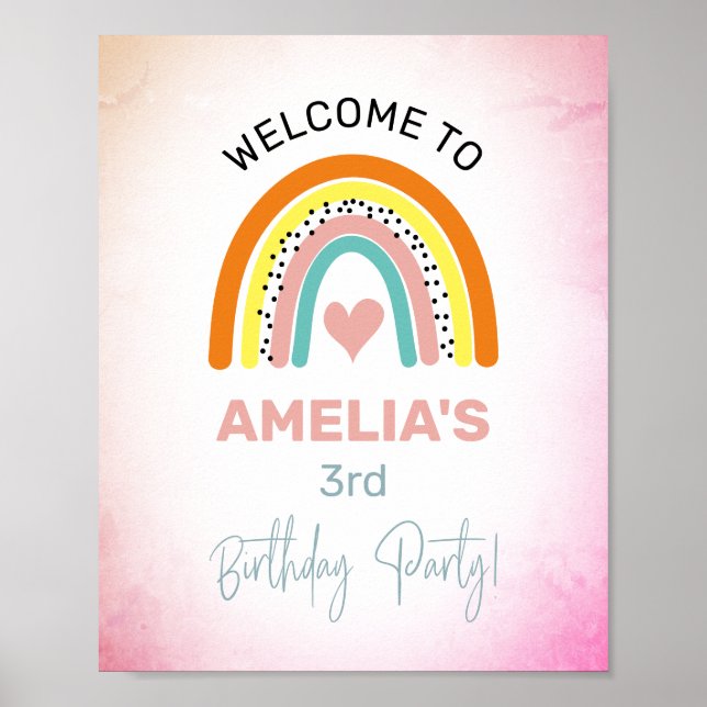 Abstrakt Rainbow Girl's 3rd Birthday Party Welcome Poster (Framsidan)