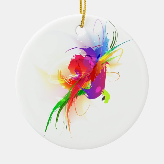 Abstrakt Rainbow Lorikeet Paint Splatters Julgransprydnad Keramik (Framsidan)