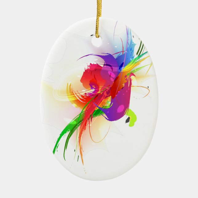 Abstrakt Rainbow Lorikeet Paint Splatters Julgransprydnad Keramik (Framsidan)