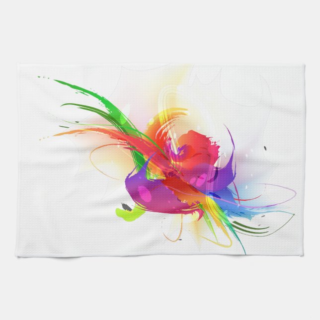 Abstrakt Rainbow Lorikeet Paint Splatters Kökshandduk (Horisontell)
