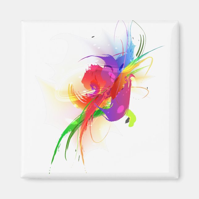 Abstrakt Rainbow Lorikeet Paint Splatters Magnet (Framsidan)