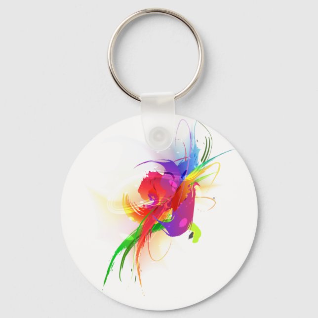 Abstrakt Rainbow Lorikeet Paint Splatters Nyckelring (Framsida)