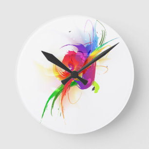 Abstrakt Rainbow Lorikeet Paint Splatters Rund Klocka