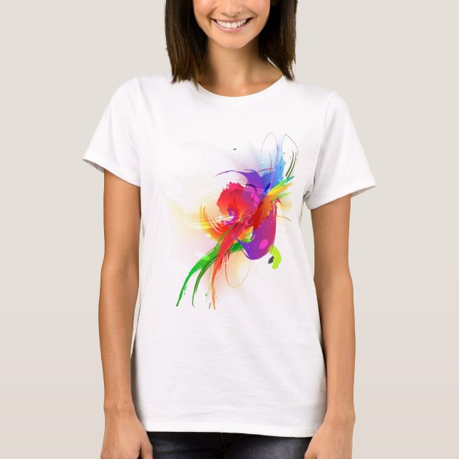 Abstrakt Rainbow Lorikeet Paint Splatters T Shirt (Framsida)