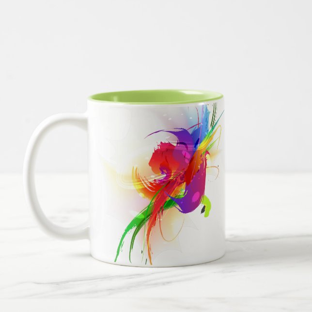 Abstrakt Rainbow Lorikeet Paint Splatters Två-Tonad Mugg (Vänster)