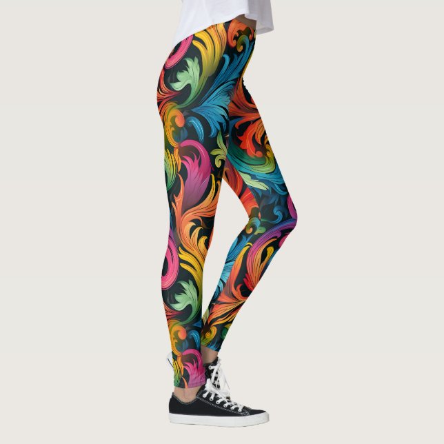 Abstrakt Rainbow Löv Mönster Leggings (Höger)