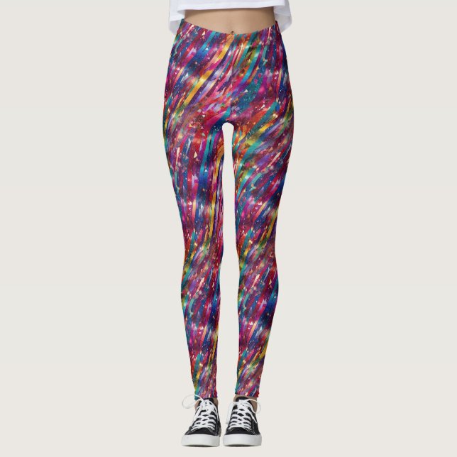 Abstrakt Rainbow Rand Disco Glittery Mönster Leggings (Framsida)