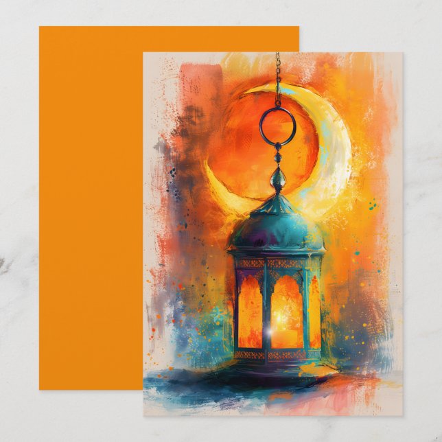Abstrakt Ramadan Crescent Elegance ر م ض ا ي ن ك ر Inbjudningar (Fram/baksida)