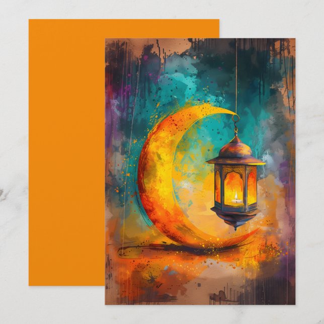 Abstrakt Ramadan Crescent Elegance ه ل ا ل ا ر م ض Inbjudningar (Fram/baksida)