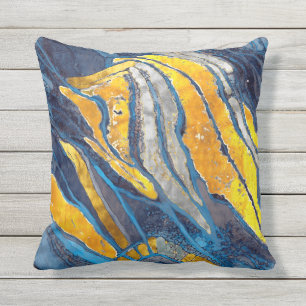 Abstrakt, rand, guld, silver,, blått kudde