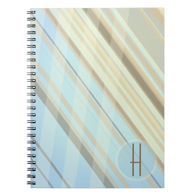 Abstrakt Rand/Light Blue & Sepia/Monogram Anteckningsbok (Framsidan)