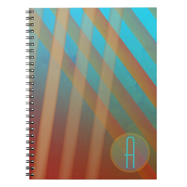 Abstrakt Rand/monogram/turkos & Warm Hues Anteckningsbok (Framsidan)