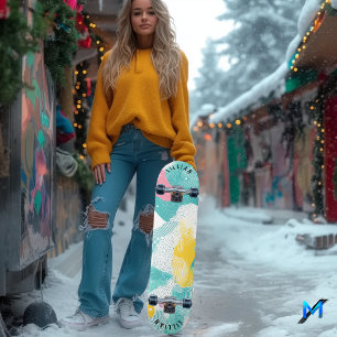 Abstrakt raster Mönster med Contemporary Pastel Mini Skateboard Bräda 18,5 Cm