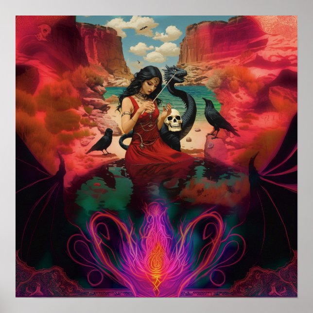 Abstrakt Raven Skull Witchy AI Art Matte Value Poster (Framsidan)