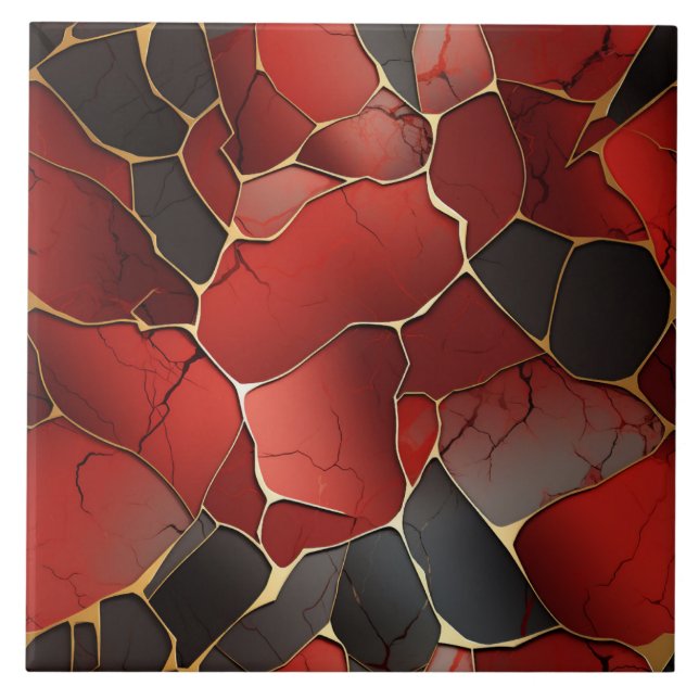 Abstrakt Red and Black Geometric Kakelplatta (Framsidan)