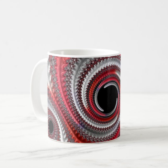 Abstrakt Red and Black Gradient Spiral Fractal Kaffemugg (Framsida vänster)