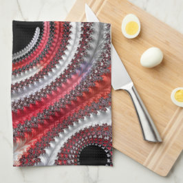 Abstrakt Red and Black Gradient Spiral Fractal Kökshandduk